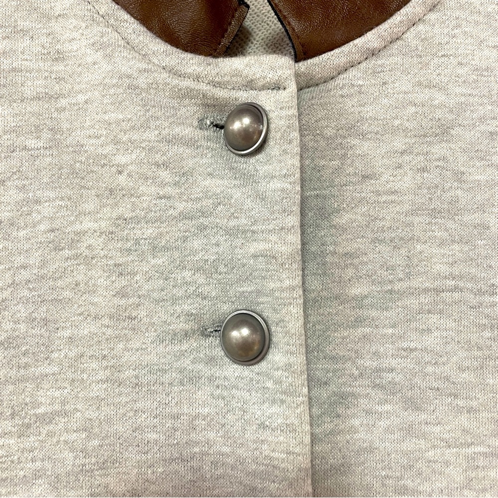 Anthropologie People Like Frank Gray With Brown Leather Jacket Raw Hem, Sz S - Picture 5 of 5